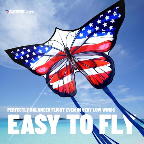 SGftre American Flag Butterfly Kite 55x28 Inches – Easy to Fly for Kids and Adults