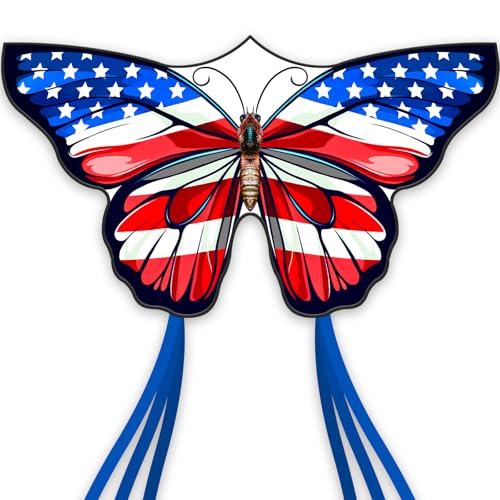 SGftre American Flag Butterfly Kite 55x28 Inches – Easy to Fly for Kids and Adults