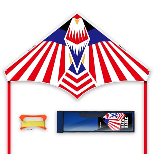 SGftre Large Delta Kite 57x34 inches Red White Blue Flag Eagle Design with 328ft String