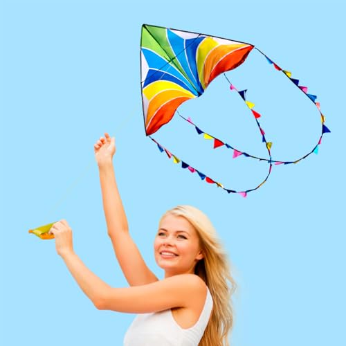 SGftre Rainbow Delta Kite Set for Kids & Adults – Easy to Fly, 55" Wide with 328ft Line