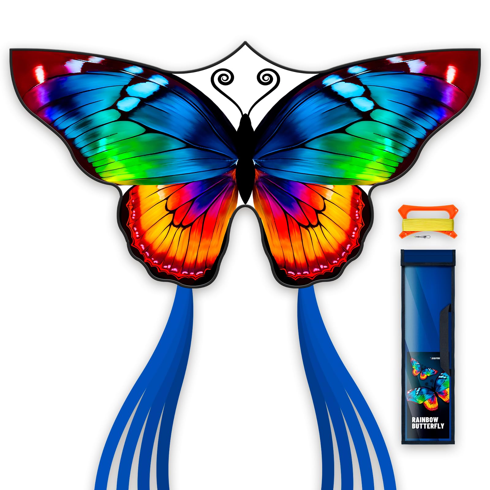 SGftre Sparkling Butterfly Kite - Easy to Fly for Kids and Adults, 140cm x 71cm Fiberglass Frame