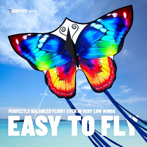 SGftre Sparkling Butterfly Kite - Easy to Fly for Kids and Adults, 140cm x 71cm Fiberglass Frame
