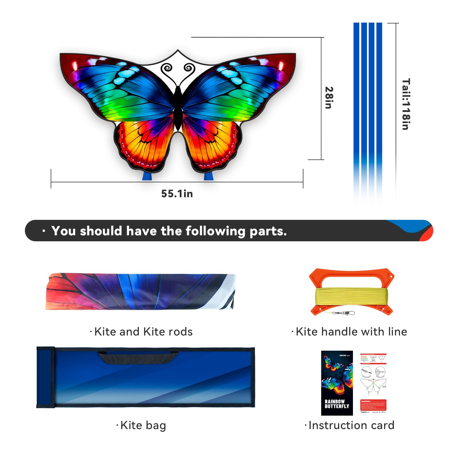 SGftre Sparkling Butterfly Kite - Easy to Fly for Kids and Adults, 140cm x 71cm Fiberglass Frame