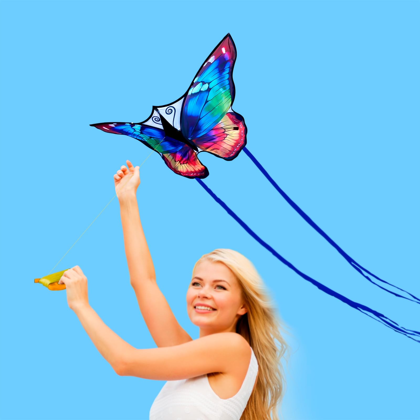 SGftre Sparkling Butterfly Kite - Easy to Fly for Kids and Adults, 140cm x 71cm Fiberglass Frame