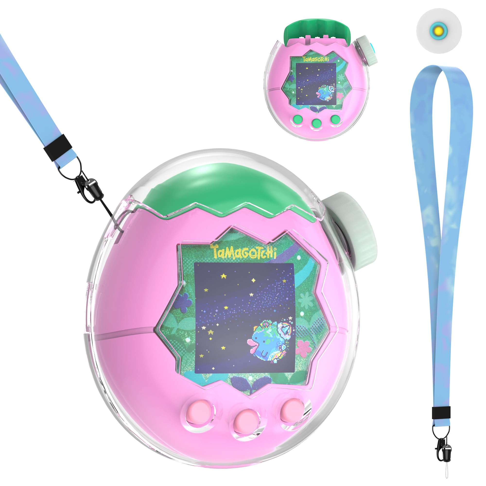 SGHLDE Clear Protective Case for Tamagotchi Paradise - Flip Cover with Dial Guard & Neck Lanyard