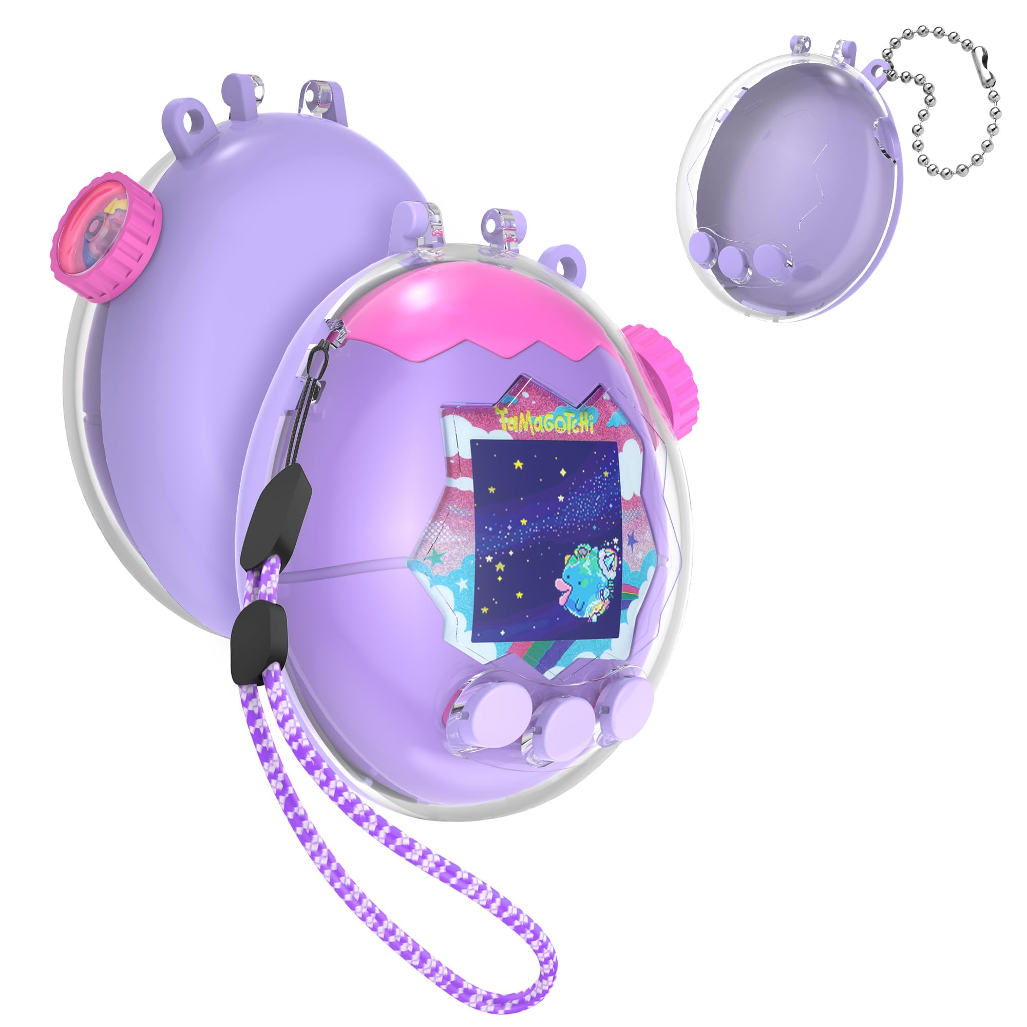 SGHLDE Dual-Color Clear Case for Tamagotchi Paradise with Built-In Screen Guard and Two Carry Straps