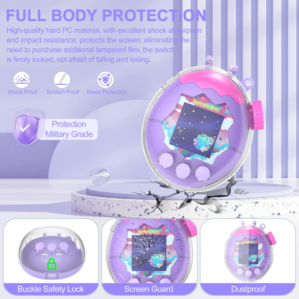 SGHLDE Dual-Color Clear Case for Tamagotchi Paradise with Built-In Screen Guard and Two Carry Straps