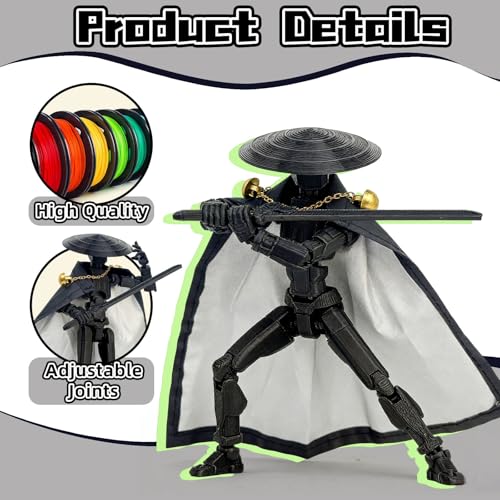SGYYSG T13 Assembly Completed Action Figure - 5.2 Inch 3D Printed Black Robot with Movable Joints and Accessories