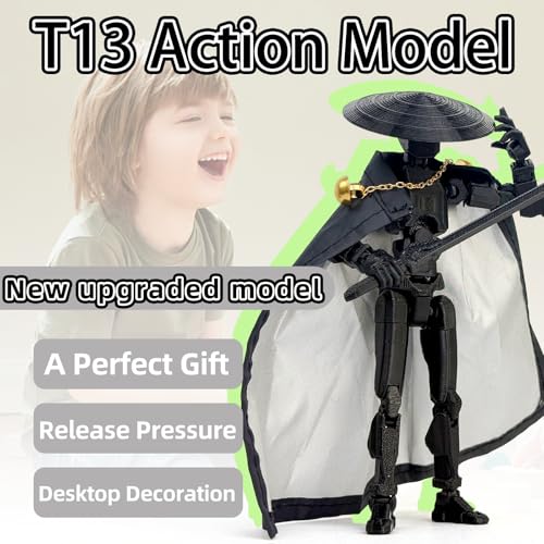 SGYYSG T13 Assembly Completed Action Figure - 5.2 Inch 3D Printed Black Robot with Movable Joints and Accessories