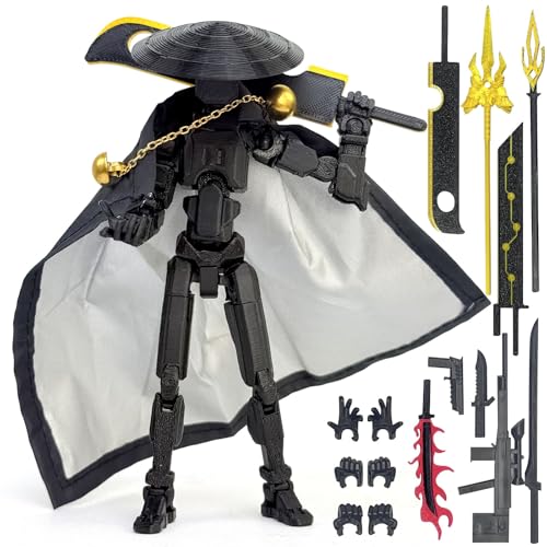 SGYYSG T13 Assembly Completed Action Figure - 5.2 Inch 3D Printed Black Robot with Movable Joints and Accessories