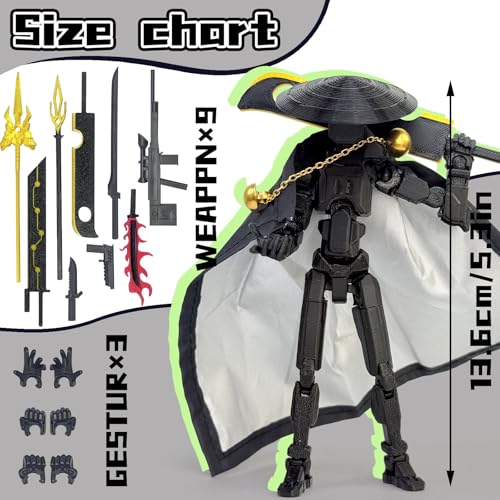 SGYYSG T13 Assembly Completed Action Figure - 5.2 Inch 3D Printed Black Robot with Movable Joints and Accessories