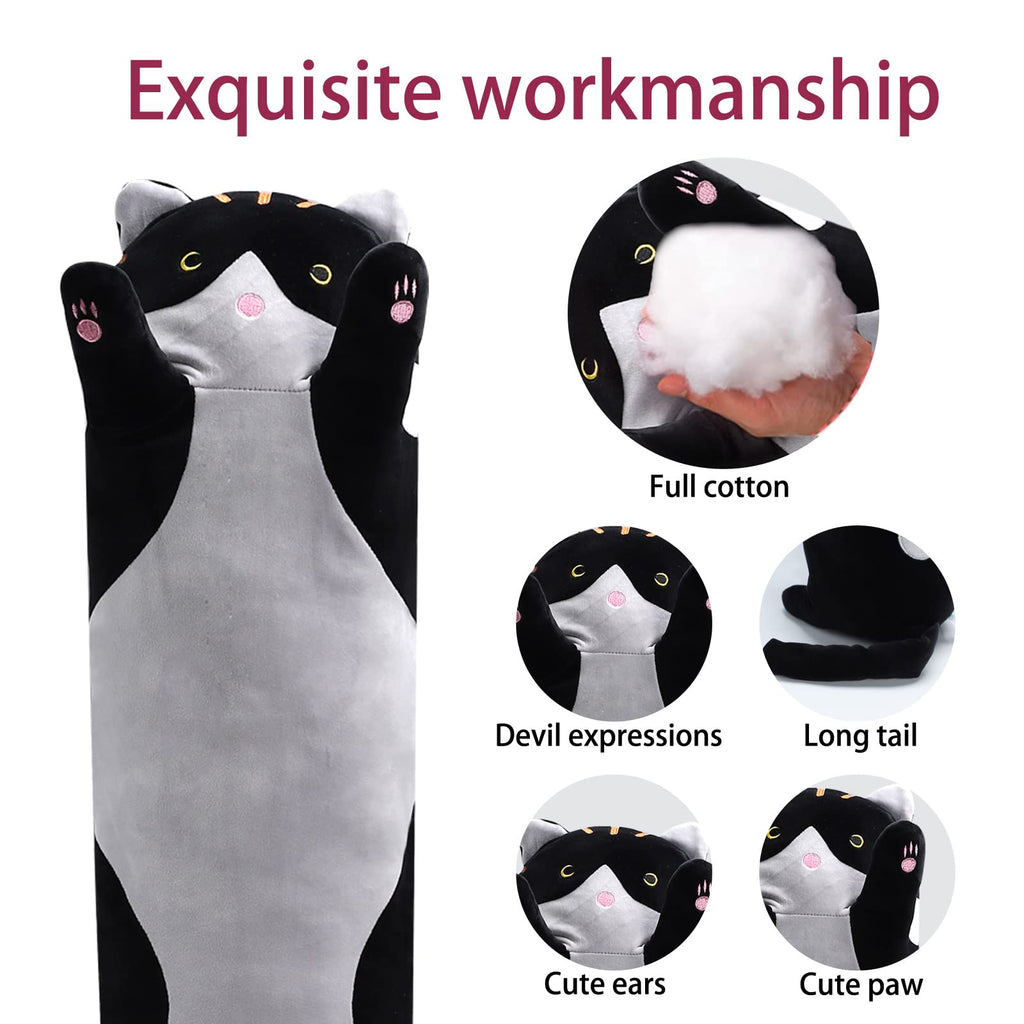 Shangman 50cm Black Plush Cat Doll – Soft Long Hugging Pillow for Kids & Girlfriend