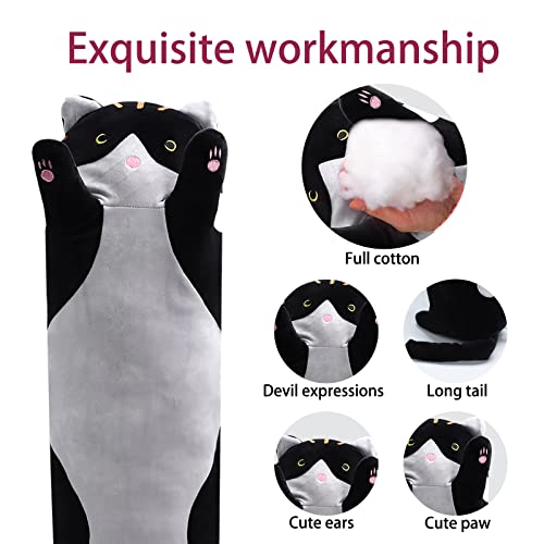 Shangman 50cm Black Plush Cat Doll – Soft Long Hugging Pillow for Kids & Girlfriend