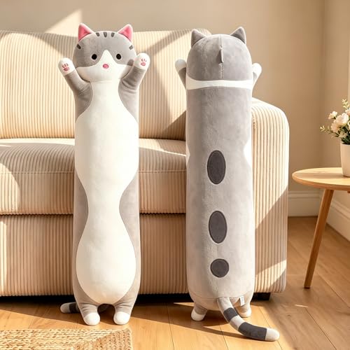 shangman Lovely Plush Cat Doll - Cute Stuffed Kitten Pillow, Soft Hugging Toy for Kids and Adults, Multiple Sizes (Grey, 50cm/19.6in)