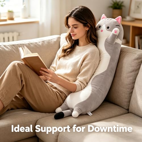 shangman Lovely Plush Cat Doll - Cute Stuffed Kitten Pillow, Soft Hugging Toy for Kids and Adults, Multiple Sizes (Grey, 50cm/19.6in)