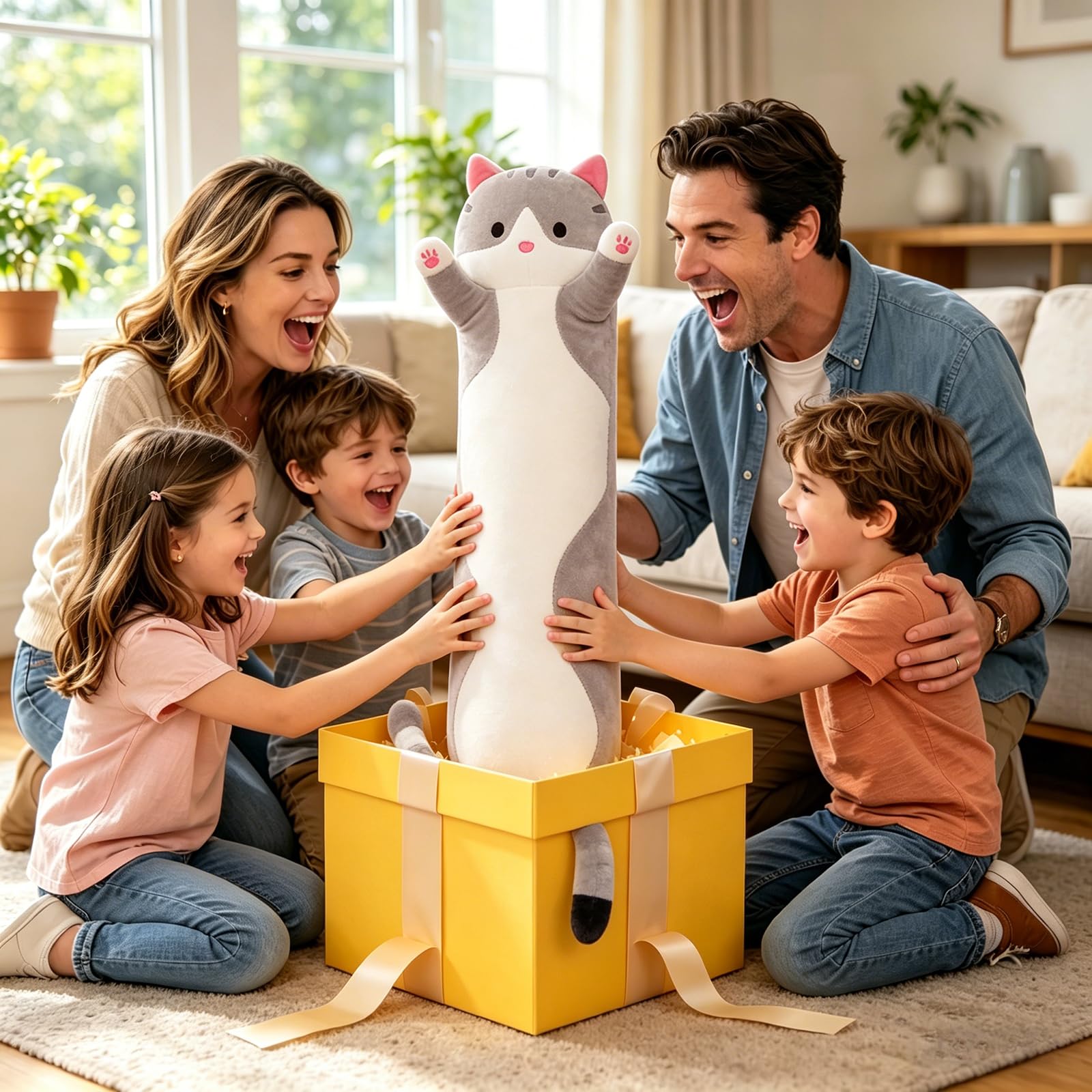 shangman Lovely Plush Cat Doll - Cute Stuffed Kitten Pillow, Soft Hugging Toy for Kids and Adults, Multiple Sizes (Grey, 50cm/19.6in)