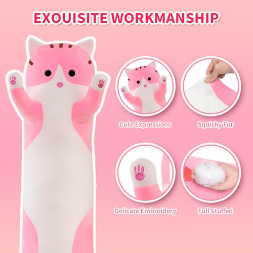 Shangman Lovely Plush Cat Hugging Pillow - Soft Stuffed Kitten Toy (Pink, Multiple Sizes)