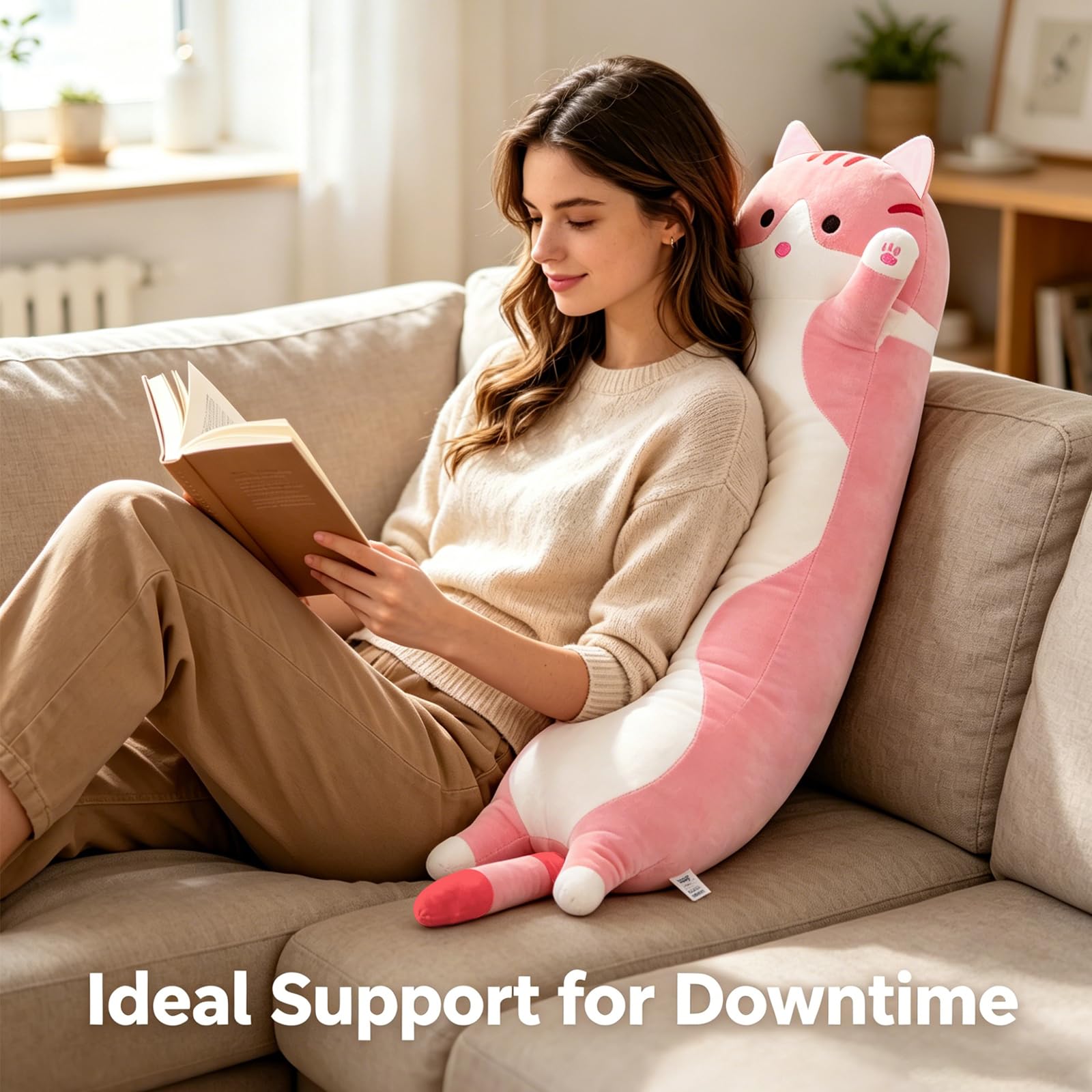 Shangman Lovely Plush Cat Hugging Pillow - Soft Stuffed Kitten Toy (Pink, Multiple Sizes)