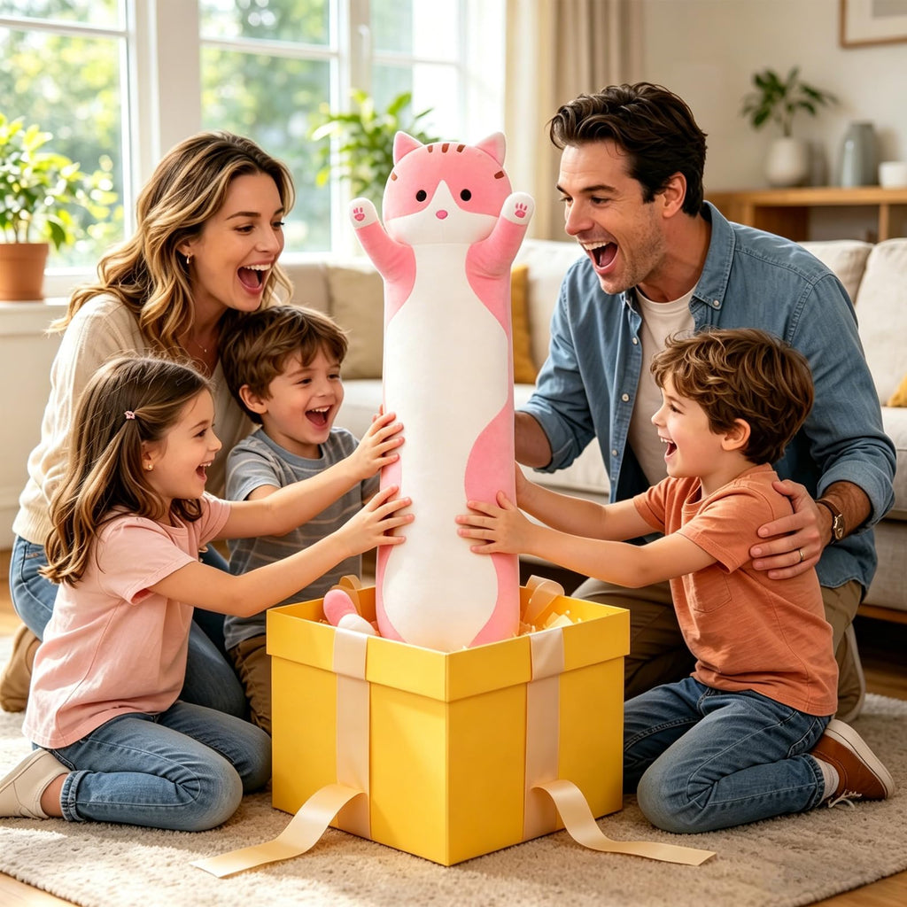 Shangman Lovely Plush Cat Hugging Pillow - Soft Stuffed Kitten Toy (Pink, Multiple Sizes)