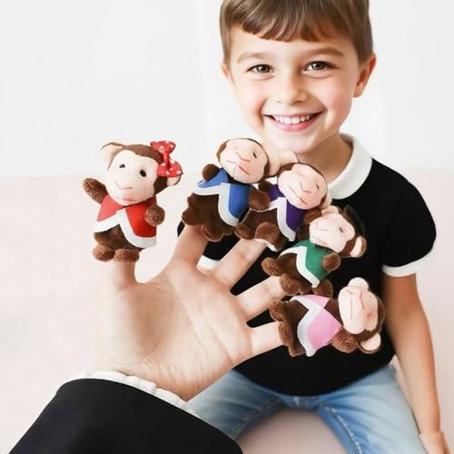 ShaoAngDuoMi 7-Pack Five Little Monkeys Finger Puppets – Soft Plush Storytelling Toys for Toddlers