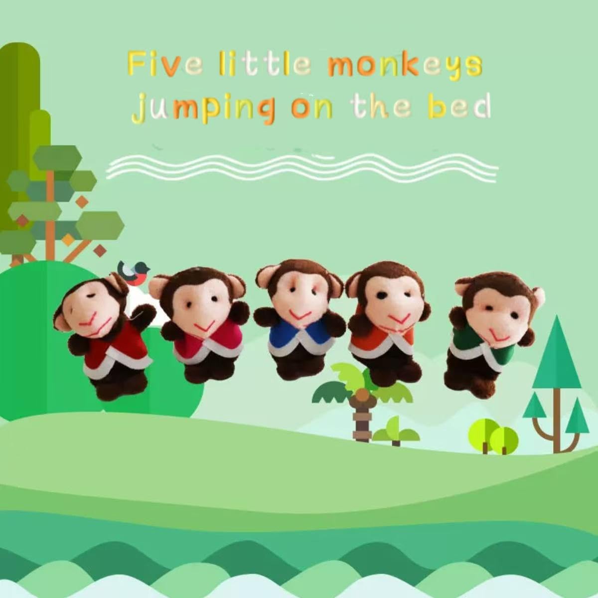 ShaoAngDuoMi 7-Pack Five Little Monkeys Finger Puppets – Soft Plush Storytelling Toys for Toddlers