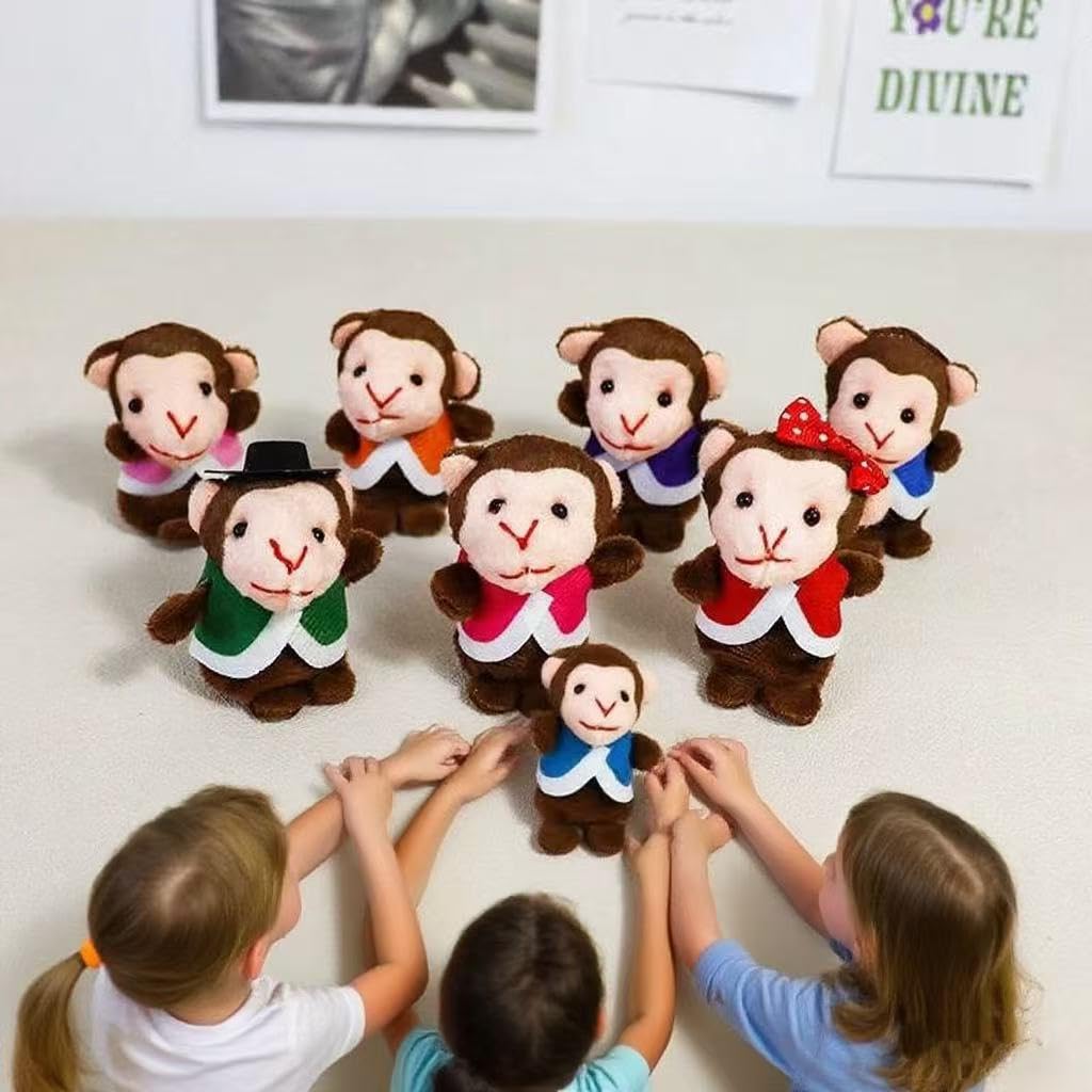 ShaoAngDuoMi 7-Pack Five Little Monkeys Finger Puppets – Soft Plush Storytelling Toys for Toddlers