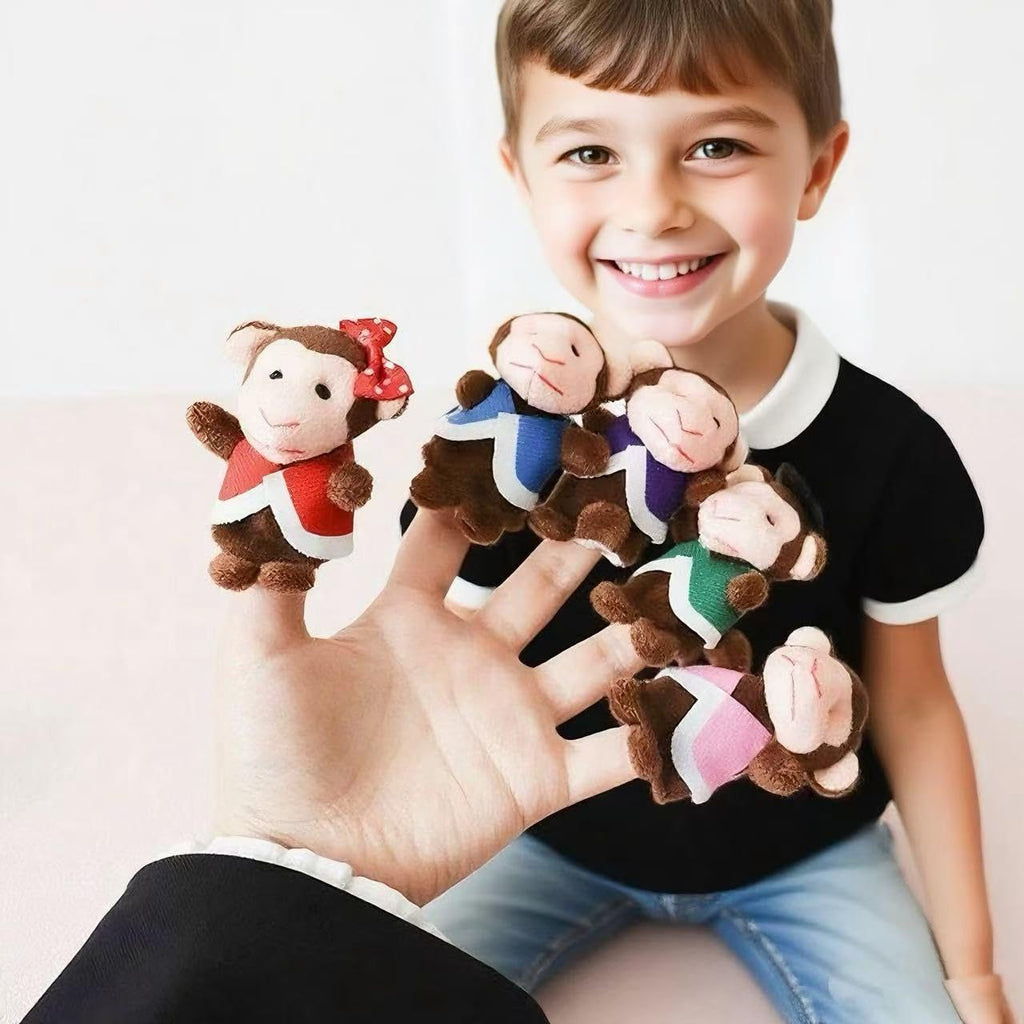 ShaoAngDuoMi 7-Pack Five Little Monkeys Finger Puppets – Soft Plush Storytelling Toys for Toddlers