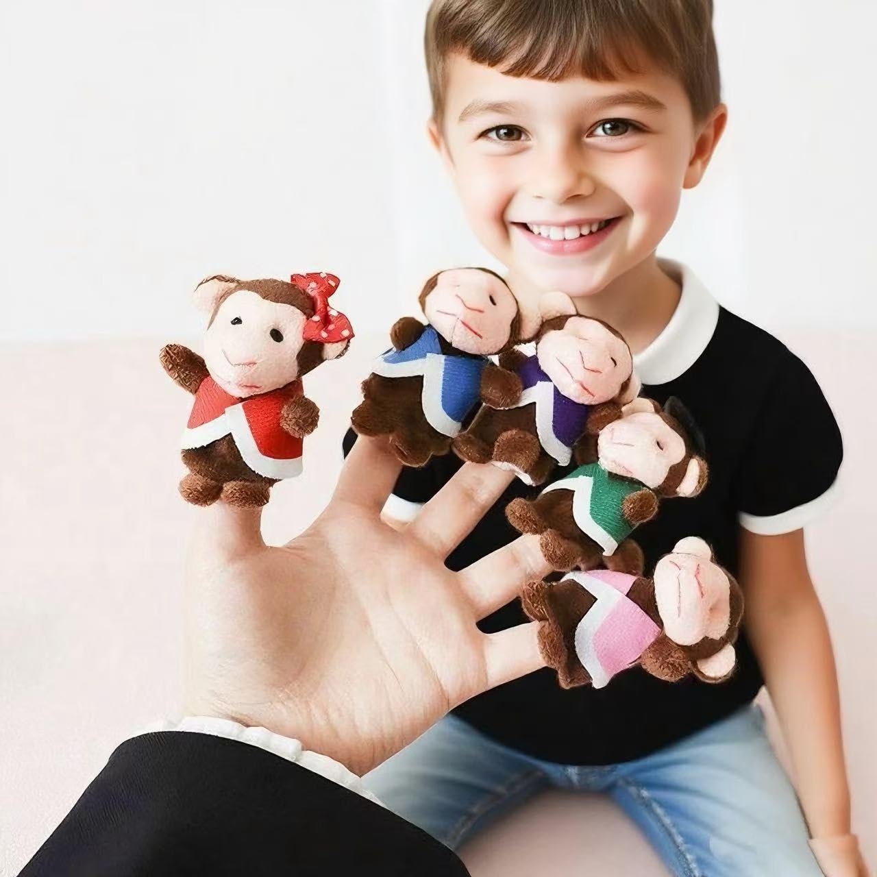 ShaoAngDuoMi 7-Pack Five Little Monkeys Finger Puppets – Soft Plush Storytelling Toys for Toddlers