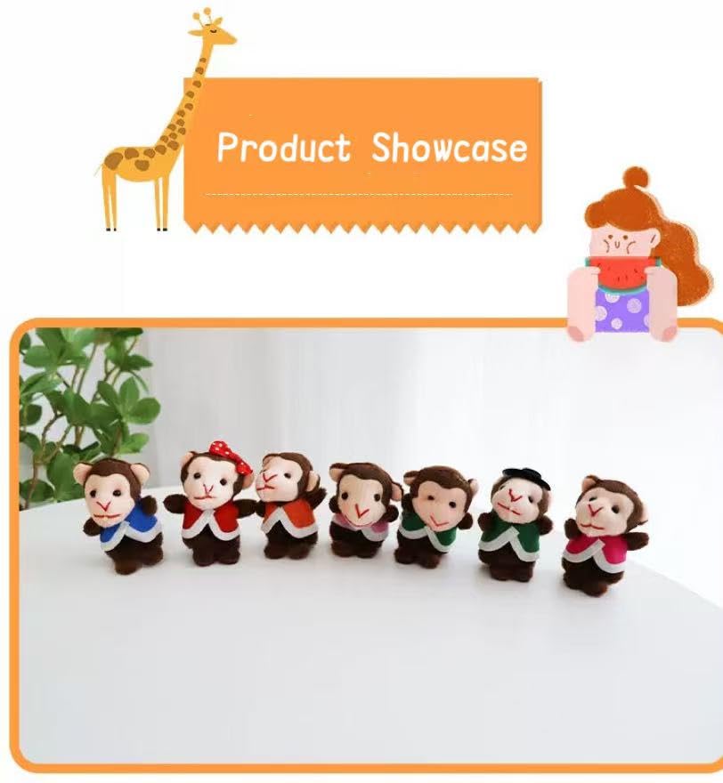 ShaoAngDuoMi 7-Pack Five Little Monkeys Finger Puppets – Soft Plush Storytelling Toys for Toddlers