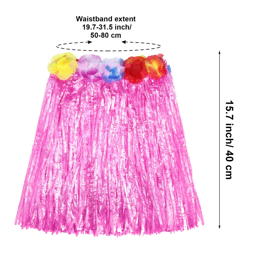 Shappy 2-Pack Hawaiian Hula Grass Skirt Costume Set for Kids - Luau Party Outfit with Lei Necklace, Headband, Bracelets (10 Pieces)