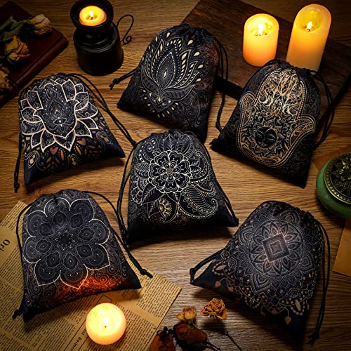 Shappy 6-Pack Velvet Drawstring Storage Bags - Assorted Patterns for Tarot Cards, Dice, Jewelry, 7.1 x 5.9 Inches