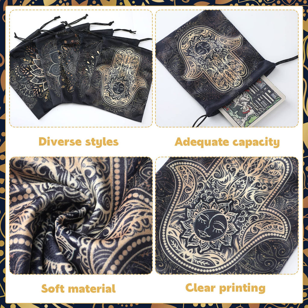 Shappy 6-Pack Velvet Drawstring Storage Bags - Assorted Patterns for Tarot Cards, Dice, Jewelry, 7.1 x 5.9 Inches