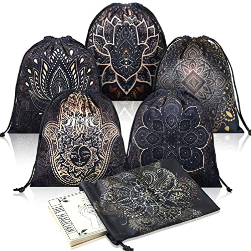 Shappy 6-Pack Velvet Drawstring Storage Bags - Assorted Patterns for Tarot Cards, Dice, Jewelry, 7.1 x 5.9 Inches