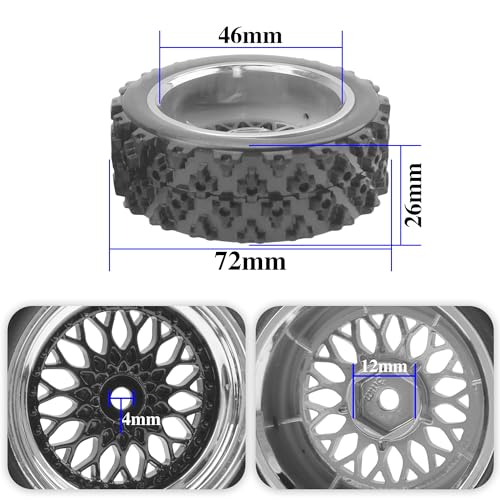 ShareGoo 1/10 RC On-Road Tires and Wheels, 12mm Hex, 72mm/66mm OD for Tamiya TT01 TT02 Kyosho Traxxas