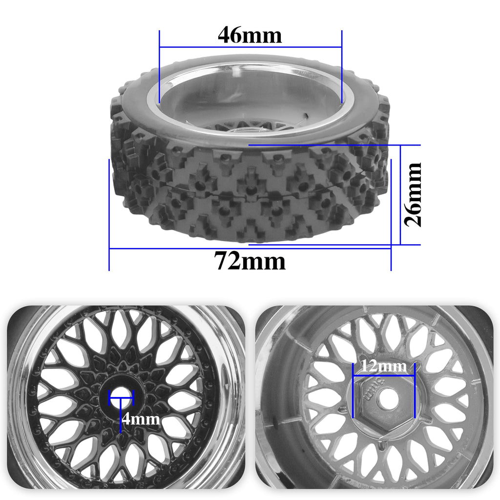ShareGoo 1/10 RC On-Road Tires and Wheels, 12mm Hex, 72mm/66mm OD for Tamiya TT01 TT02 Kyosho Traxxas