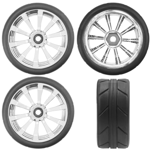 ShareGoo 2.55" OD Rubber Tires with Plastic Rims – 12mm Hex – 4-Pack for 1/10 RC On-Road Cars