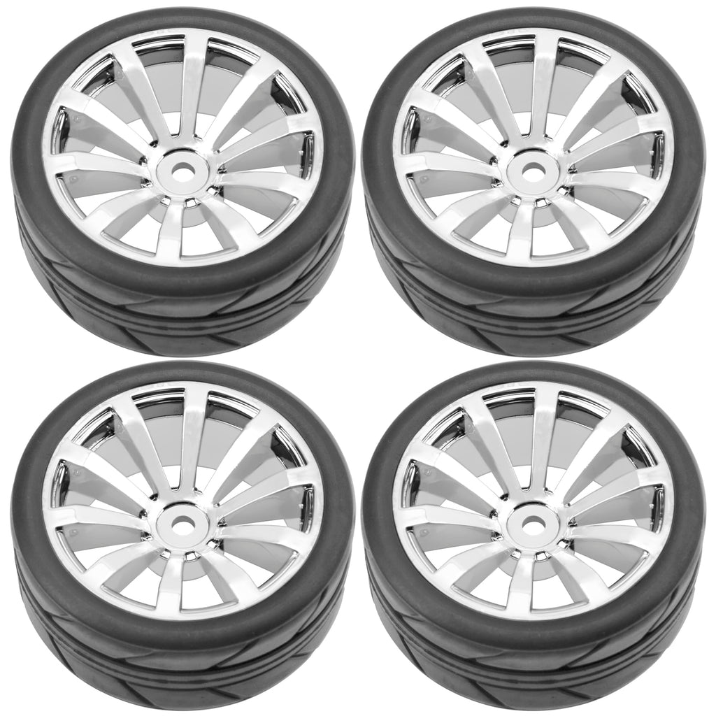 ShareGoo 2.55" OD Rubber Tires with Plastic Rims – 12mm Hex – 4-Pack for 1/10 RC On-Road Cars