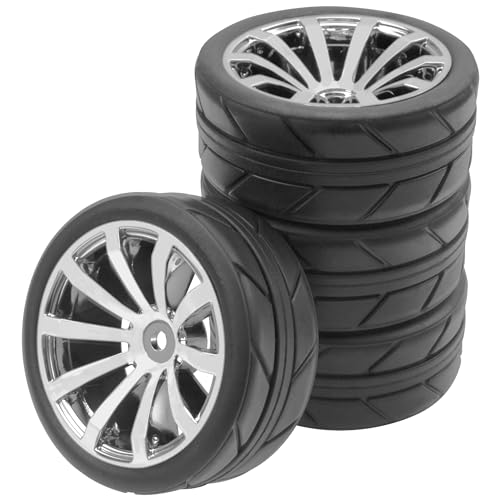 ShareGoo 2.55" OD Rubber Tires with Plastic Rims – 12mm Hex – 4-Pack for 1/10 RC On-Road Cars