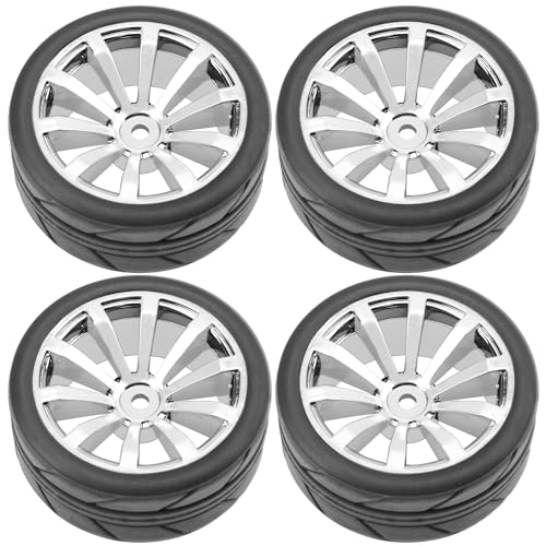 ShareGoo 2.55" OD Rubber Tires with Plastic Rims – 12mm Hex – 4-Pack for 1/10 RC On-Road Cars