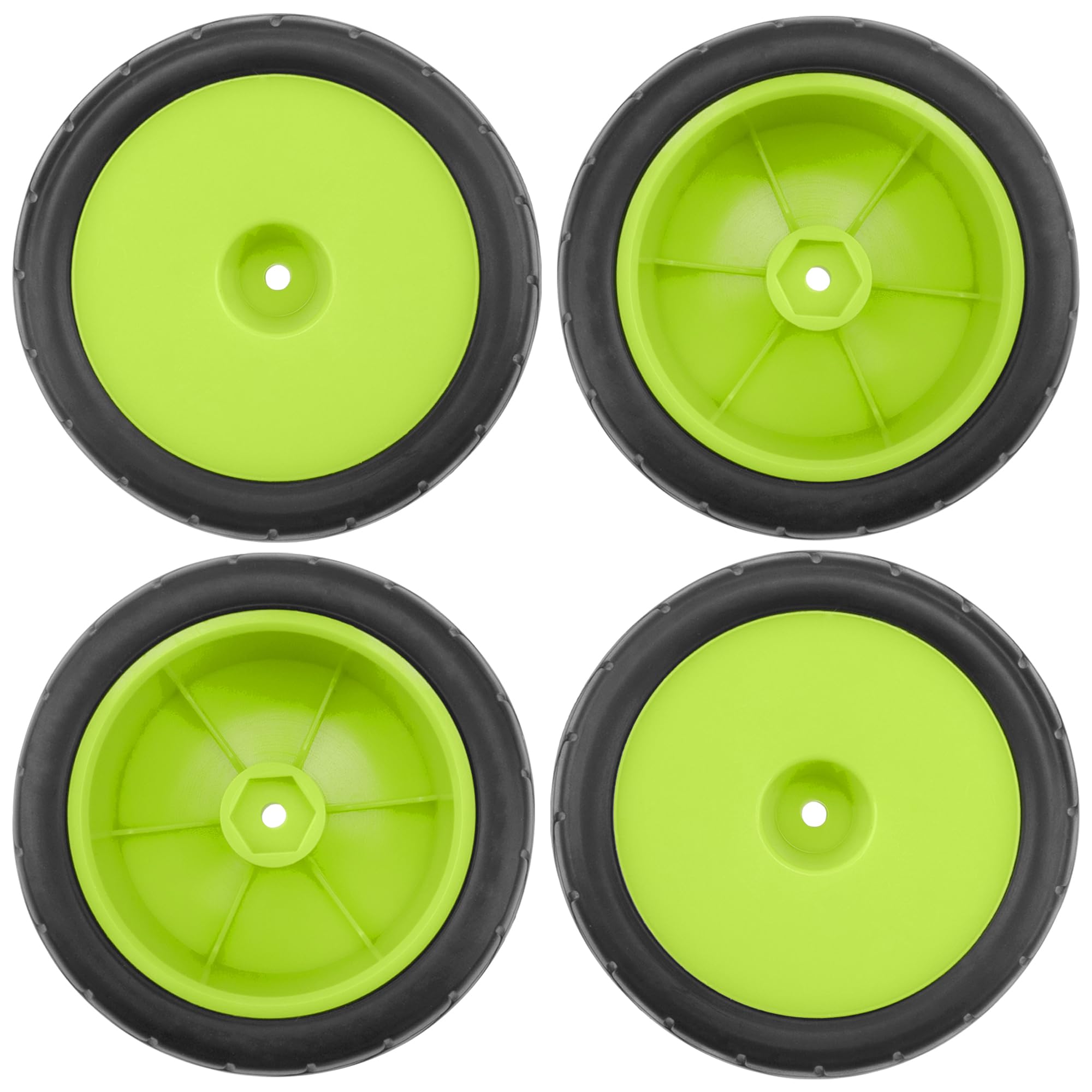 ShareGoo 4Pack RC Tires 85mm 12mm Hex for 1/10 Off-Road Buggy - Green Rims (Front & Rear)