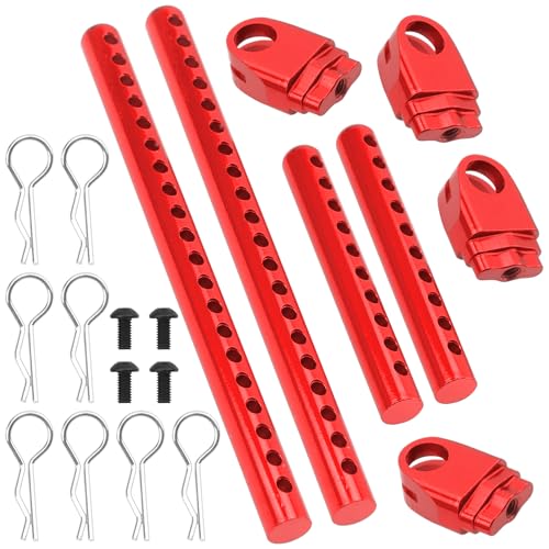 ShareGoo Metal RC Body Post Mounts for Tamiya TT02 (Red) - 45mm & 85mm Aluminium Alloy Upgrade