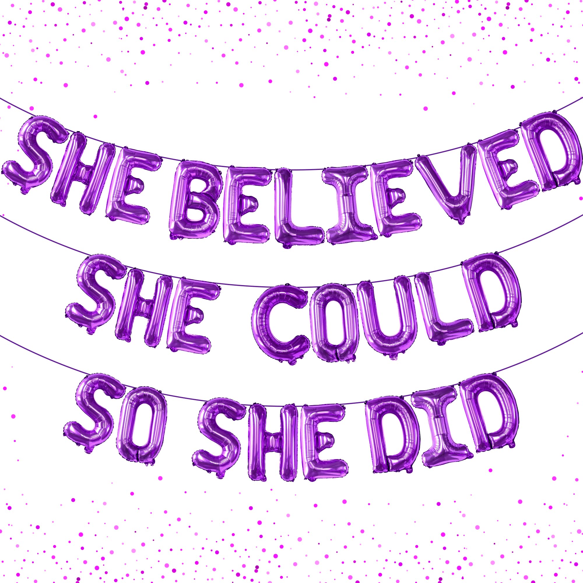 She Believed She Could So She Did Purple Foil Balloon Banner - 16 Inch Graduation Decorations Class of 2026