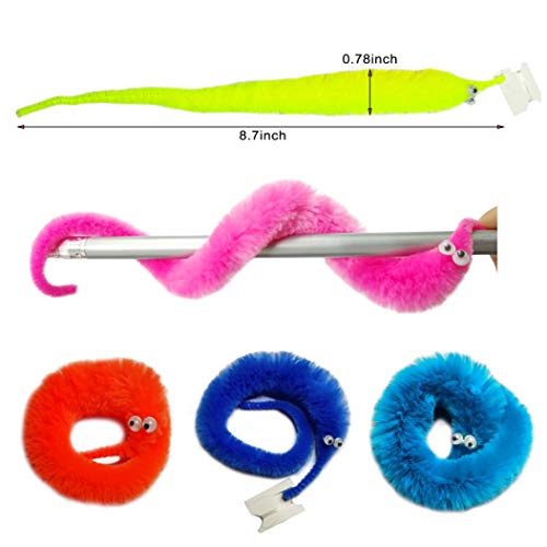 SHENGSEN 24 Pack Fuzzy Worm Toys – Invisible String Trick Worms in 6 Colors for Kids and Cats