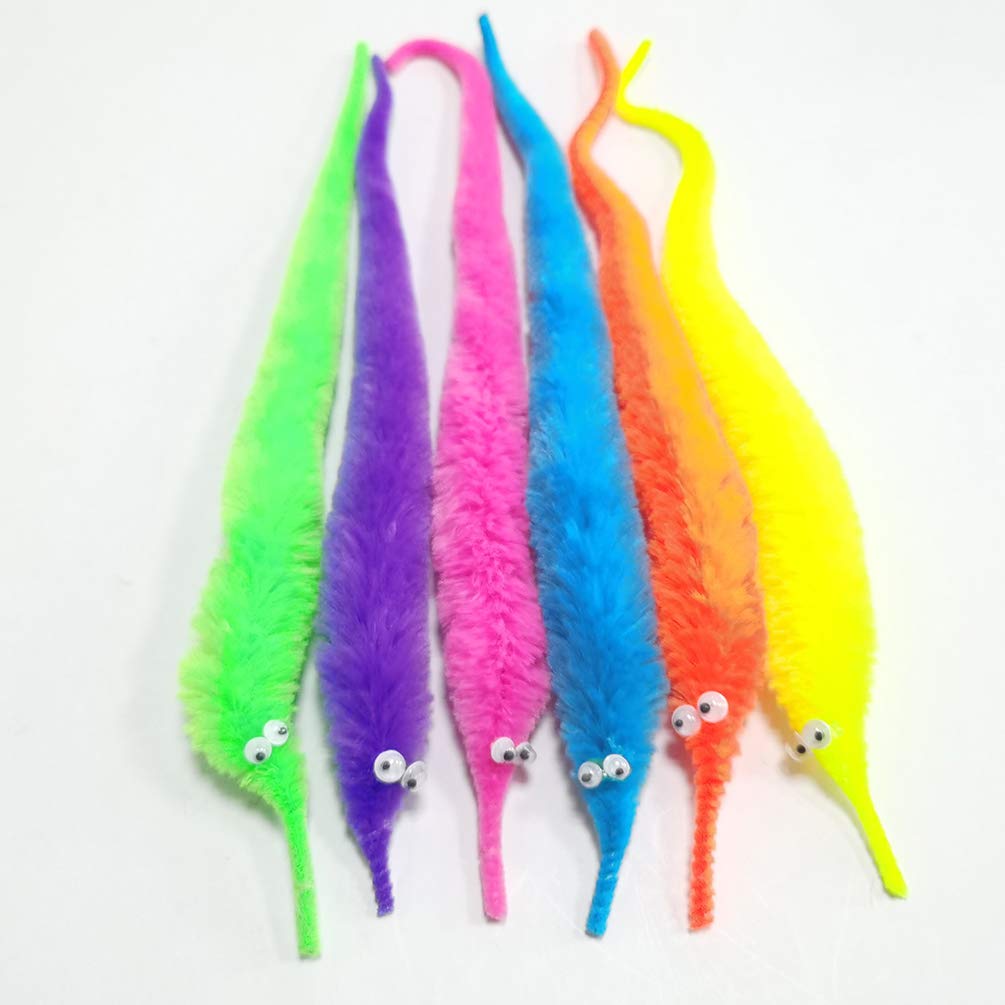 SHENGSEN 24 Pack Fuzzy Worm Toys – Invisible String Trick Worms in 6 Colors for Kids and Cats