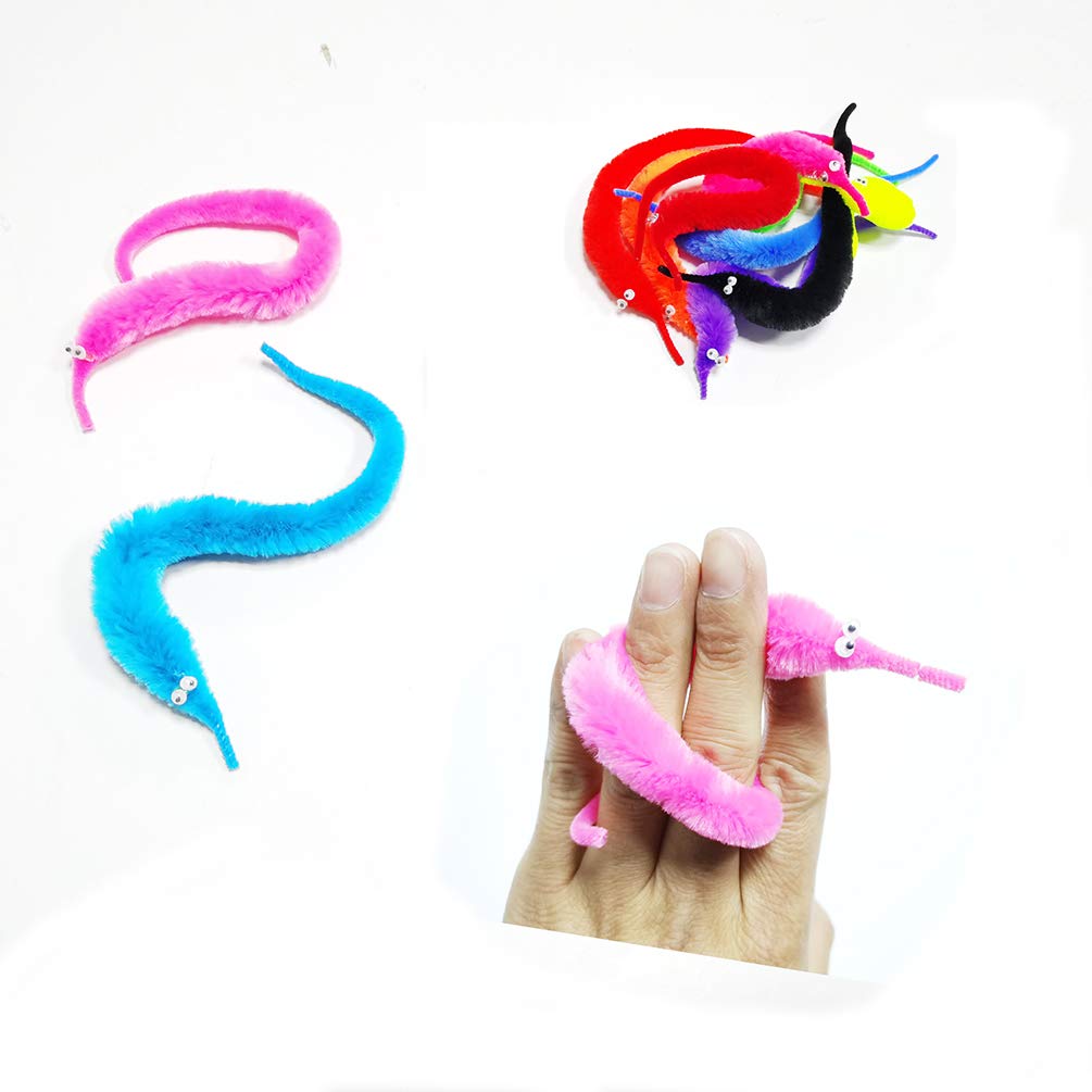 SHENGSEN 24 Pack Fuzzy Worm Toys – Invisible String Trick Worms in 6 Colors for Kids and Cats