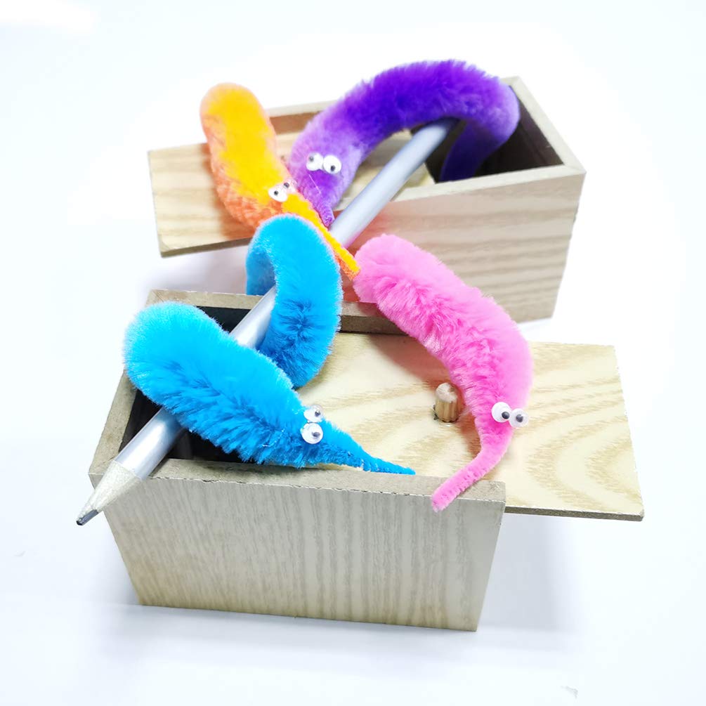 SHENGSEN 24 Pack Fuzzy Worm Toys – Invisible String Trick Worms in 6 Colors for Kids and Cats