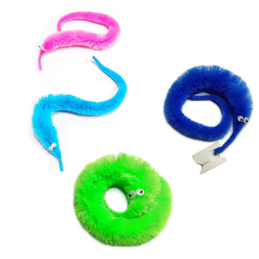 SHENGSEN 24 Pack Fuzzy Worm Toys – Invisible String Trick Worms in 6 Colors for Kids and Cats