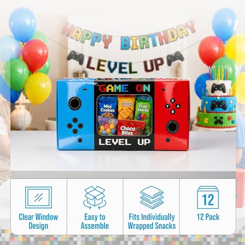 Shescrzionu 12-Pack Video Game Party Favor Boxes with Window – Gamer Birthday Decorations