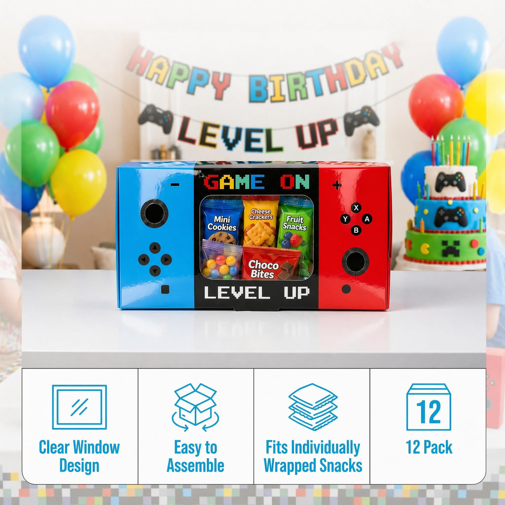 Shescrzionu 12-Pack Video Game Party Favor Boxes with Window – Gamer Birthday Decorations