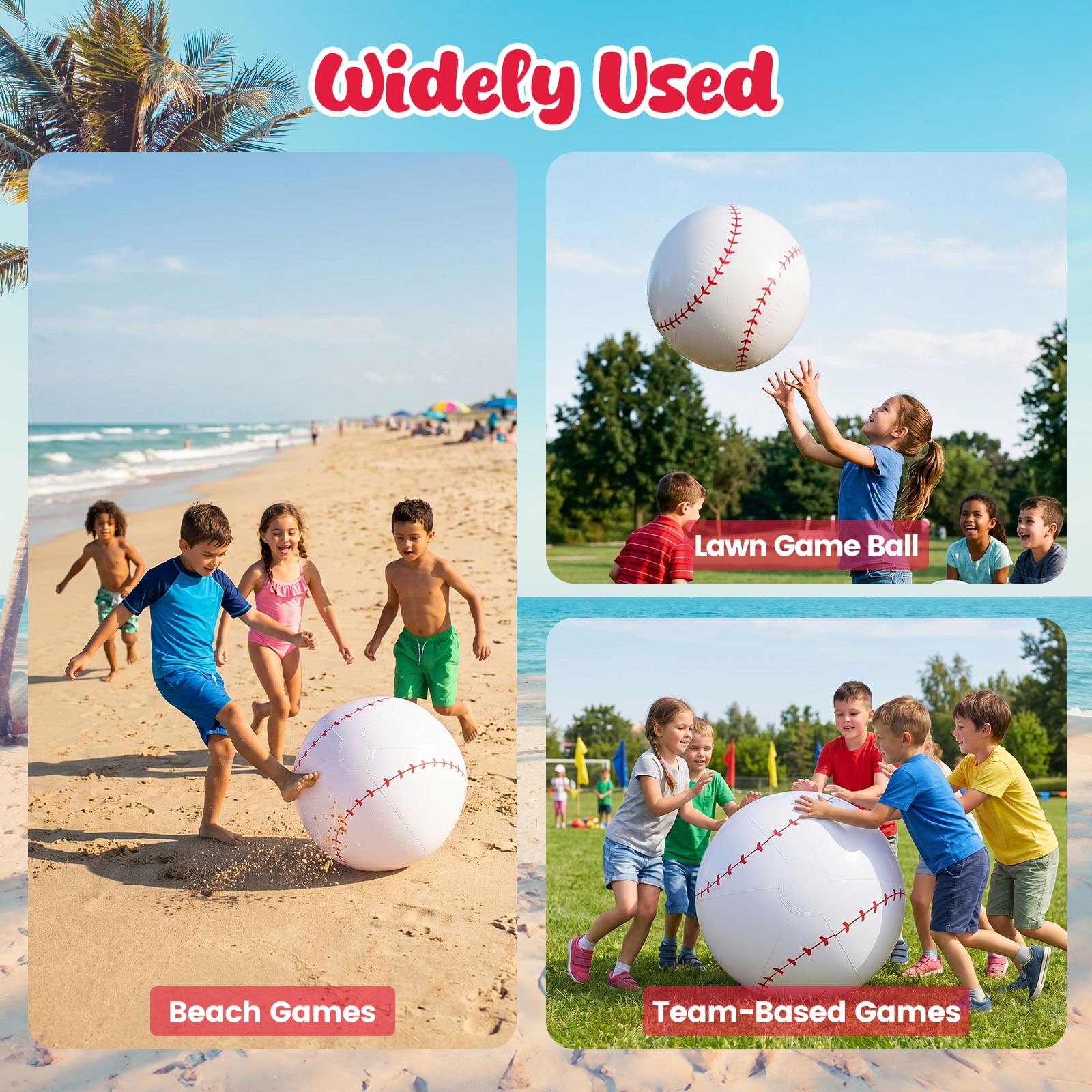 Shindel 27-Inch Inflatable Baseball - Giant Beach Ball for Sports Parties & Pool Fun